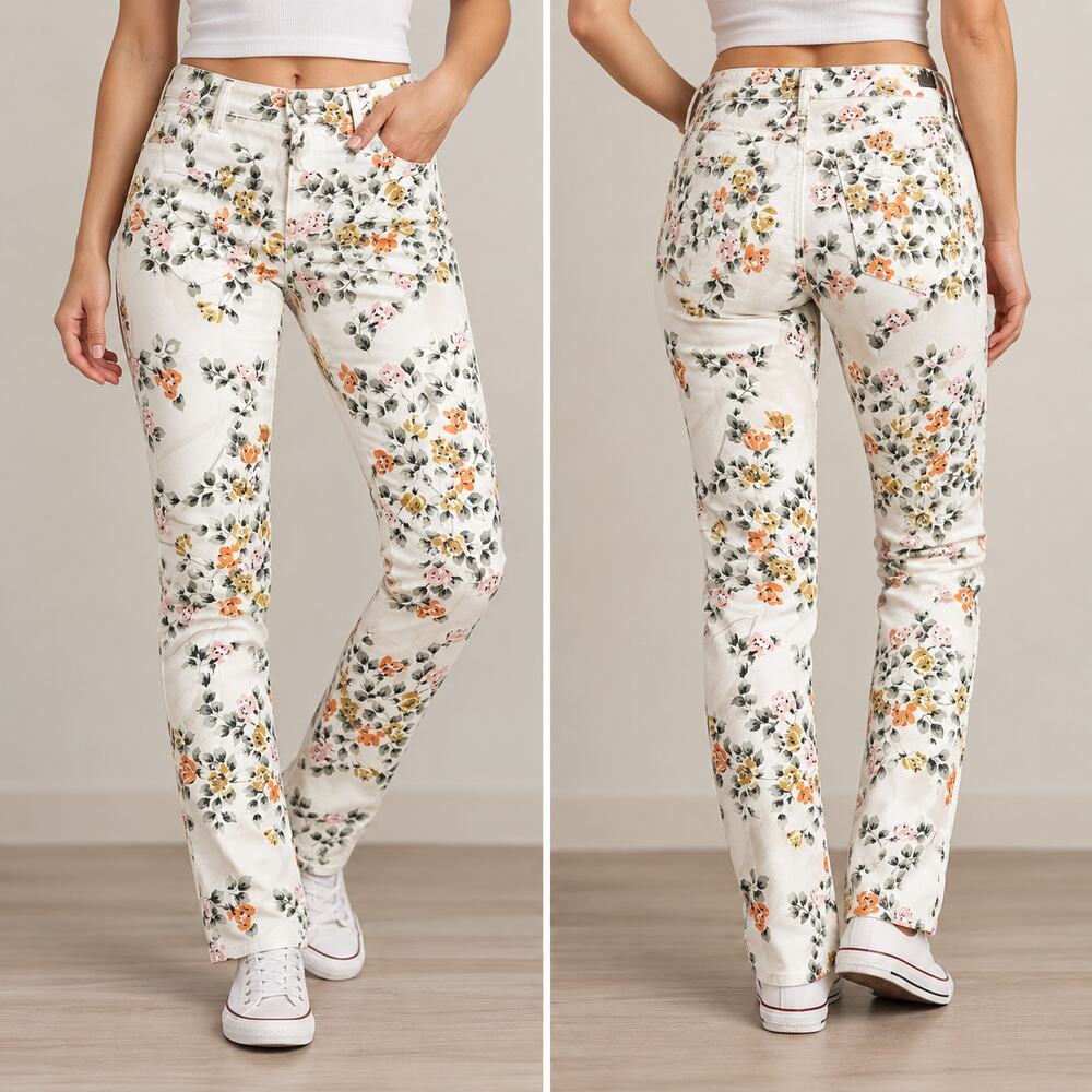 Citizens Of Humanity Womens 26 White Floral Mandy High Waist Slim Denim Jeans